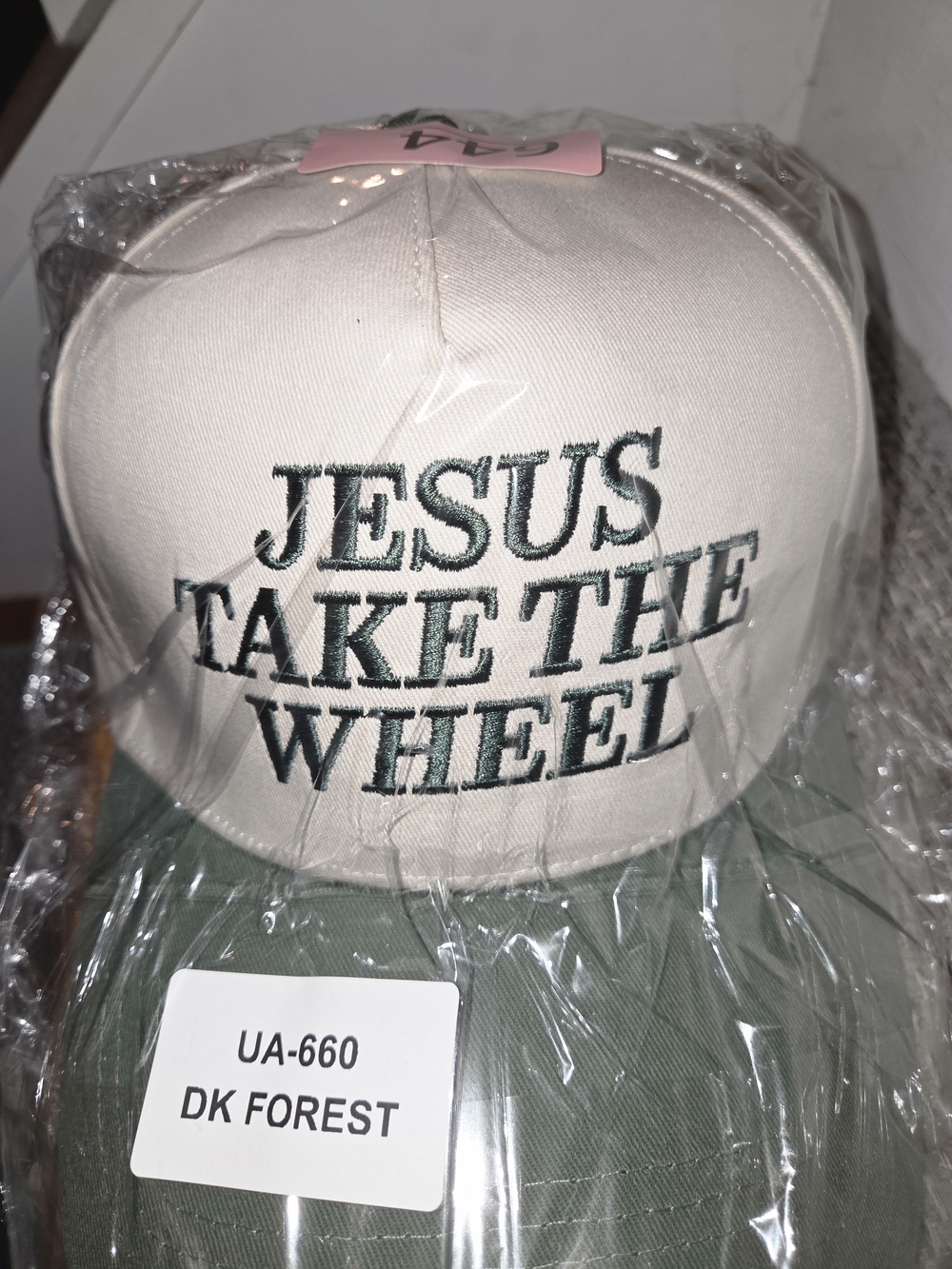 Classic 'Jesus Take The Wheel' Two-Tone Baseball Cap - DK Forest/Beige